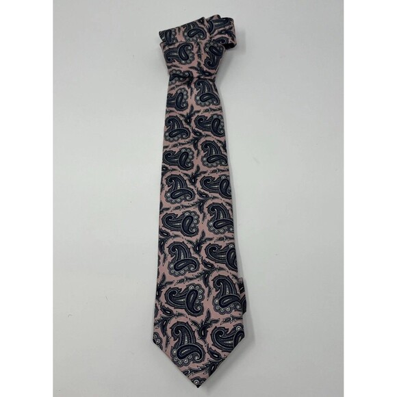 Jarrod’s Tie, 100% Silk, Made By Hand, Printed In England, Pink & Navy Paisley - Picture 10 of 14